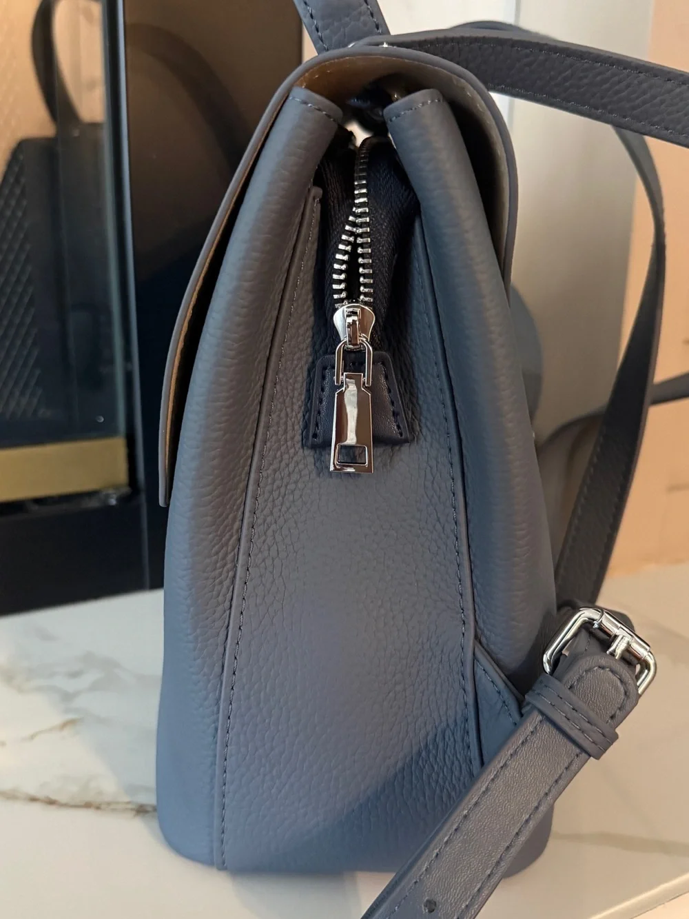 Classic Blue Textured Leather Backpack Purse